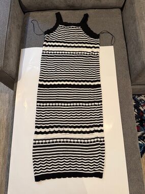 Black & White Striped Knit Midi Dress